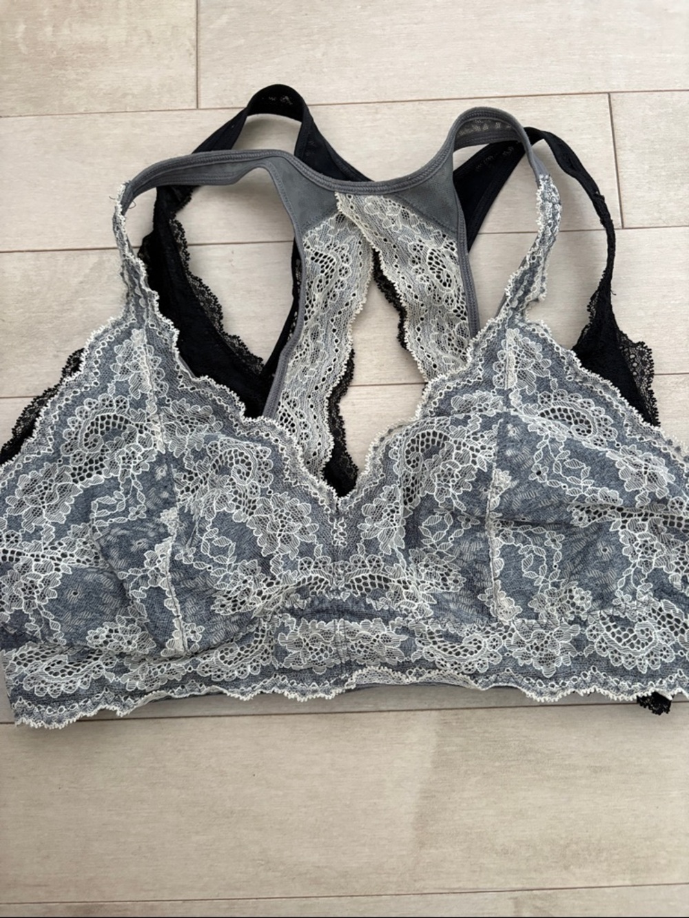 2 Lace Racerback Bralette - Gray and Black